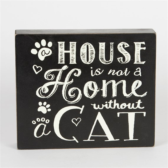 Cat Home Chalkboard Style Block Plaque