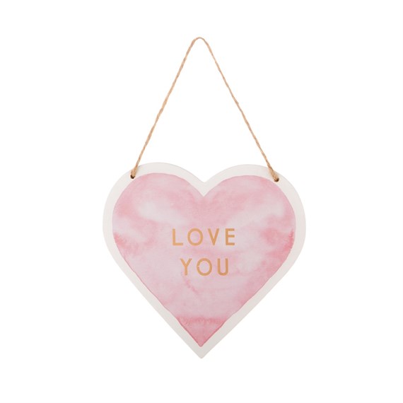 Love You Pastel Pink Heart Hanging Plaque