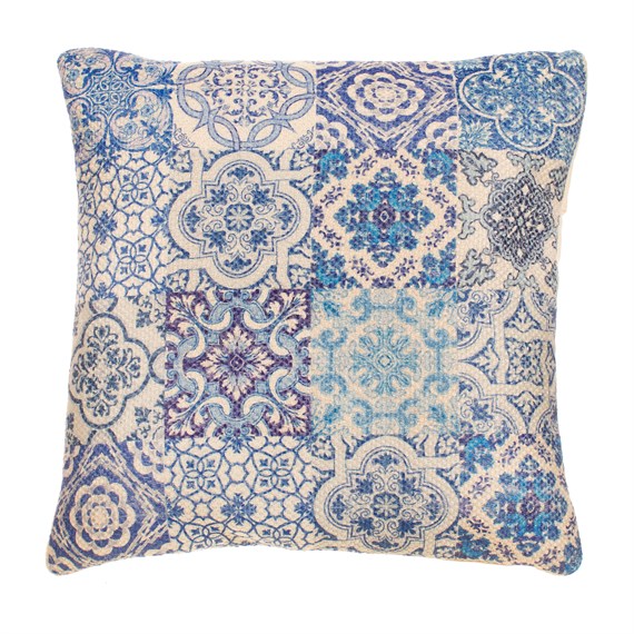Blue Tile Print Cushion Cover