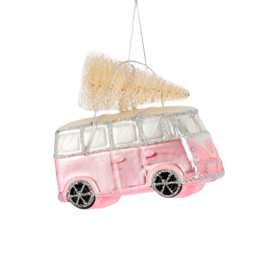 Coming Home For Xmas Pink Camper Van Shaped Bauble