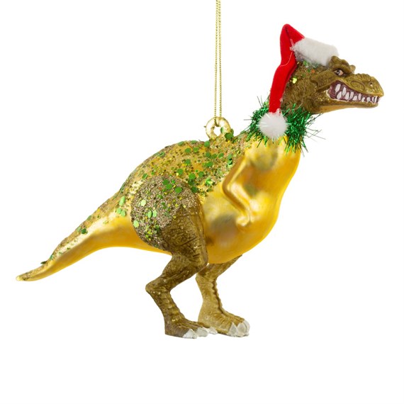 Glitter Santasaurus Shaped Bauble