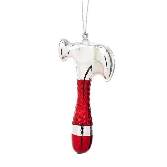 Red and Silver Hammer Shaped Bauble