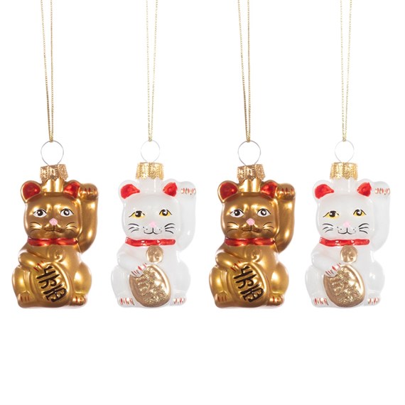 Lucky Cat Mini Shaped Bauble - Set of 4
