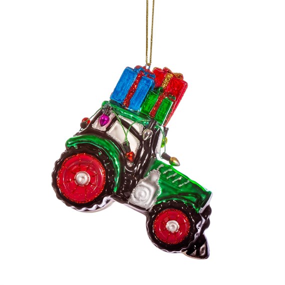 Green Tractor with Gifts Shaped Bauble