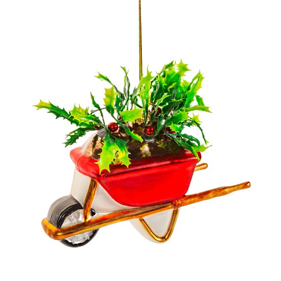 Wheelbarrow with Holly Shaped Bauble