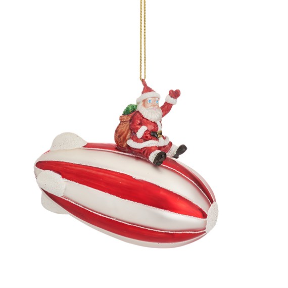 Santa on Zeppelin Shaped Bauble