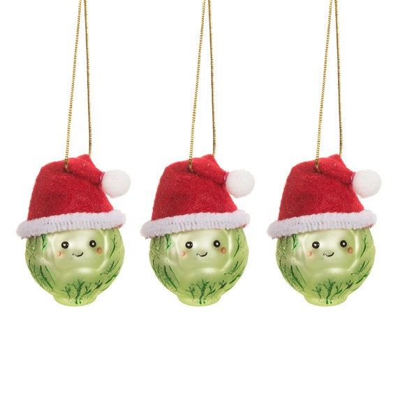 Mini Santa Brussels Sprout Decorations - Set of 3