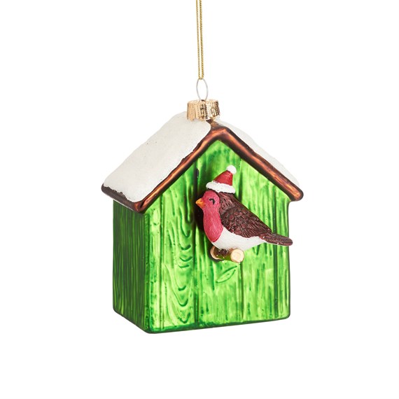 Birdhouse with Robin Shaped Bauble