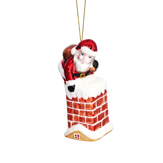 Santa Climbing Down the Chimney Shaped Bauble