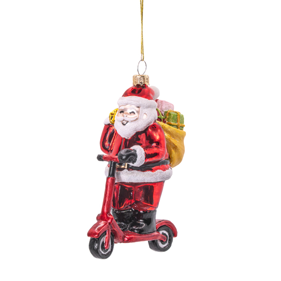 Santa on an Electric Scooter Shaped Bauble