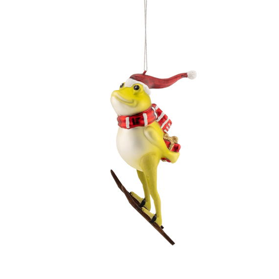Skiing Frog Shaped Bauble