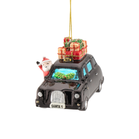 Santa in Taxi Shaped Bauble