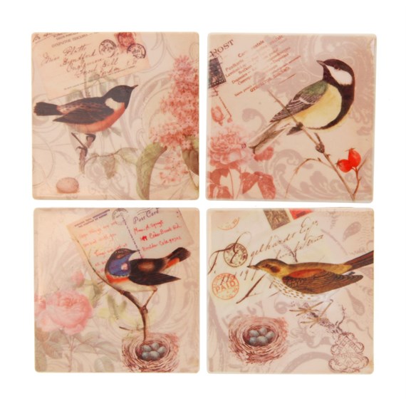 Set of 4 Ceramic Bird Coaster