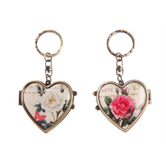Classic Rose Heart Shaped Keyring Assorted