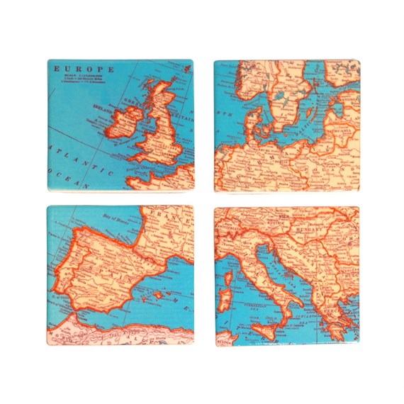 Set of 4 Vintage Map Coasters
