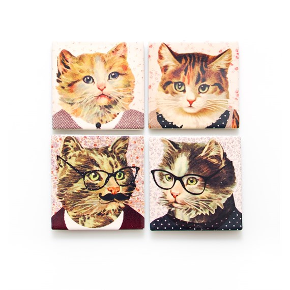 Set of 4 Cat Dress Up Coasters