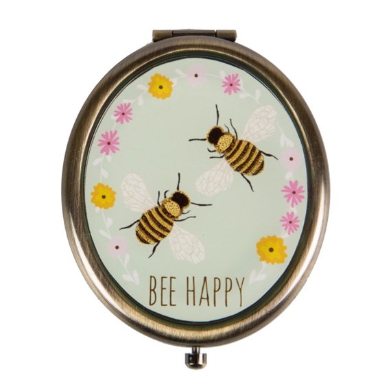 Bee Happy Oval Compact Mirror
