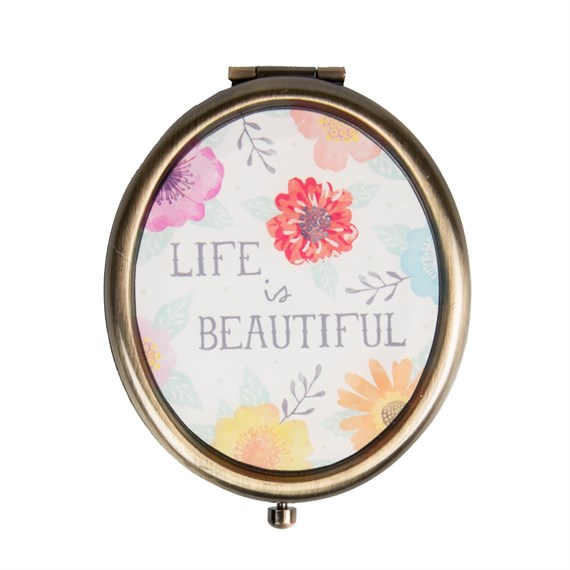 Life is Beautiful Watercolour Floral Compact Mirror