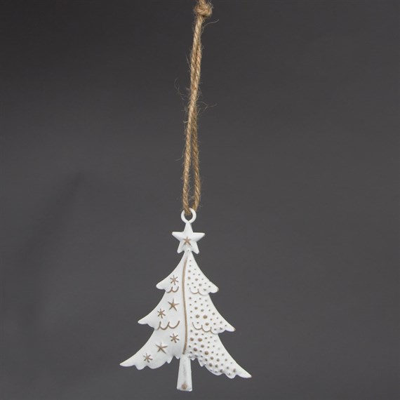 Snowy Christmas Tree with Star White Hanging Decoration
