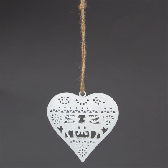 Snowy Heart Shaped Reindeer Hanging Decoration