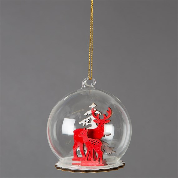 Red Reindeer Snow Dome Bauble