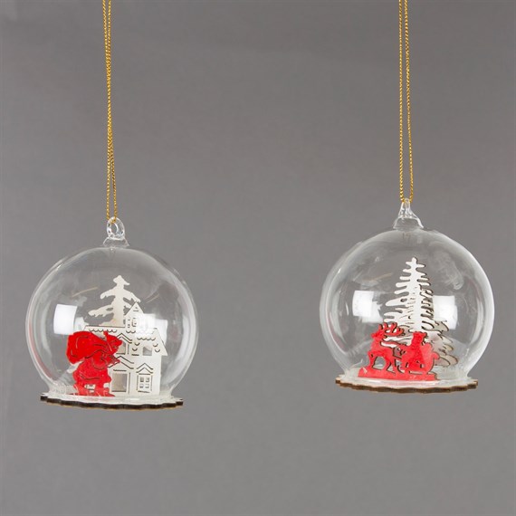 Red Santa Snow Dome Bauble Assorted