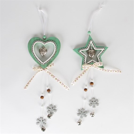 Ice Blue Star & Heart Hanging Decoration Assorted 