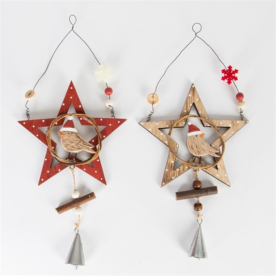 Star Robins with Bells Decoration Assorted