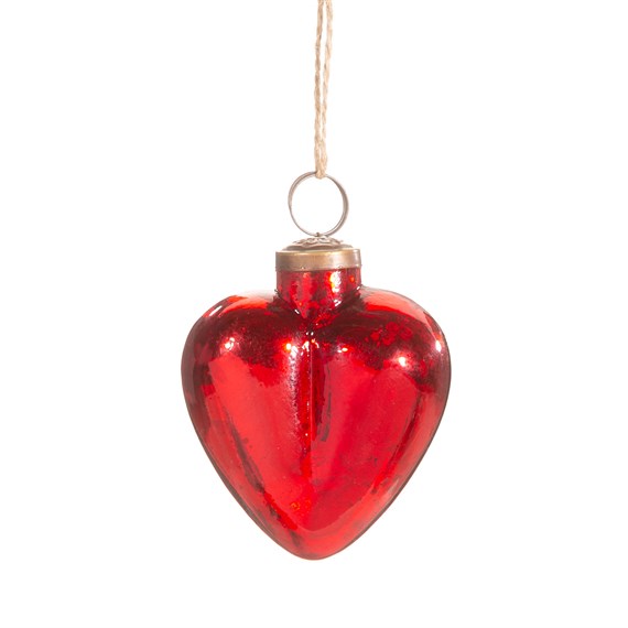 Red Recycled Glass Heart Shaped Bauble
