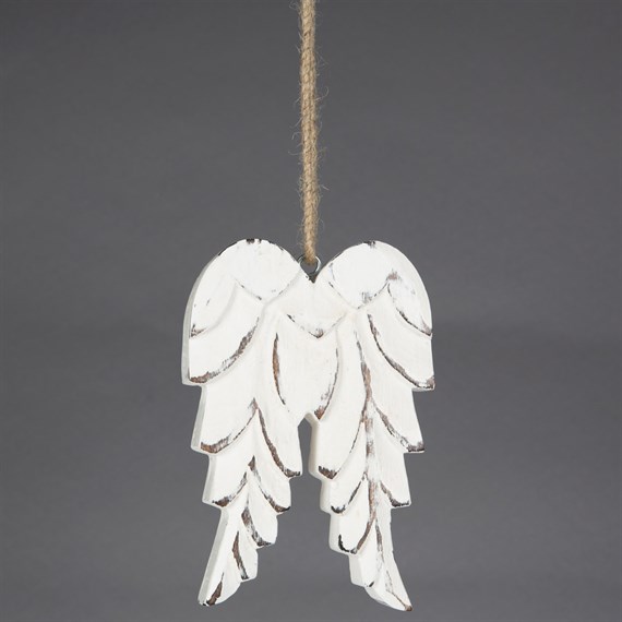 Carved White  Angel Wings Hanging Decoration Small