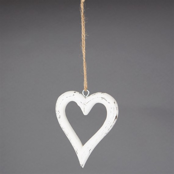 White Rustic Heart White Hanging Decoration