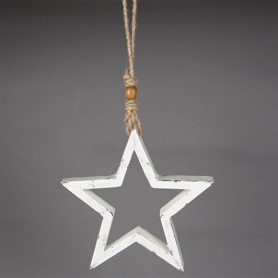 White Rustic Cut Out Star Hanging Decoration