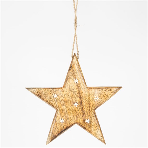 Natural Wood Rustic Star with White Decoration