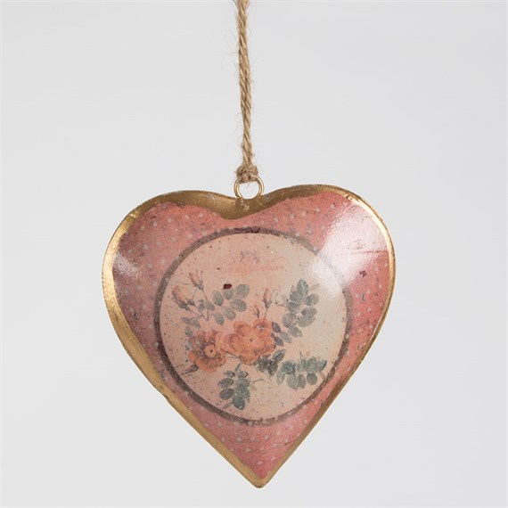 Floral Vintage Hanging Heart Decoration Red