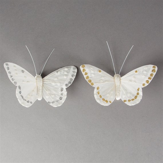 Cream Glittery Butterfly Clip Assorted