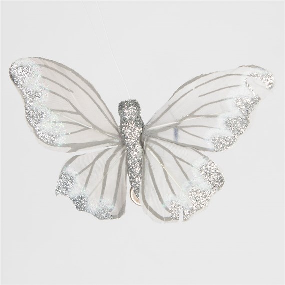 White Glittery Butterfly Clip 