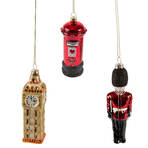 Lovely London Postbox, Big Ben & Guard Decorations - Set of 3