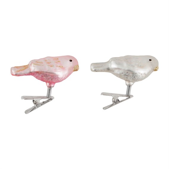 Pink & Silver Bird Clips - Set of 2