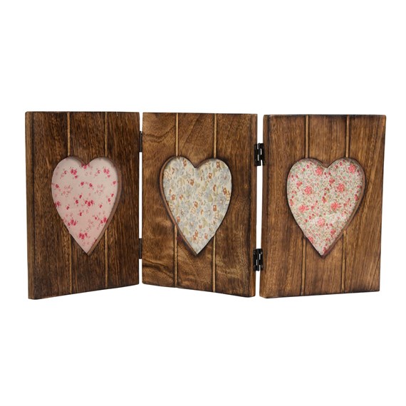 Triple Heart Photo Frame Dark Wood Effect