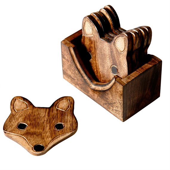 Wooden Fox Coasters - Set of 6