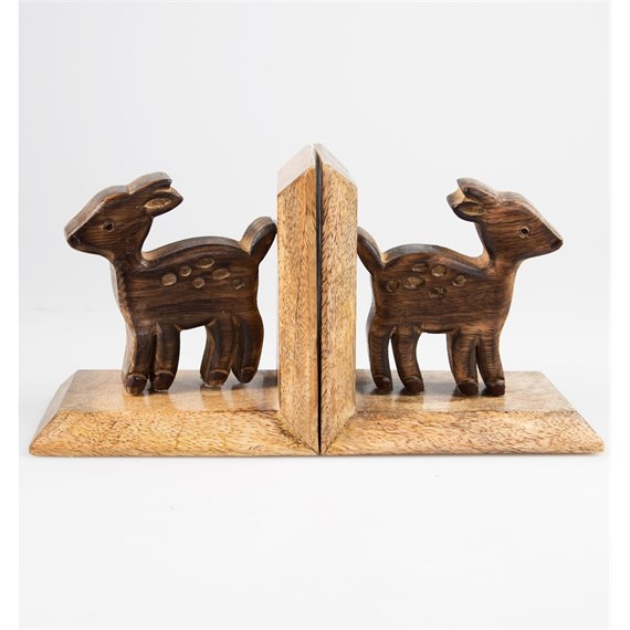 Carved Wood Fawn Bookends