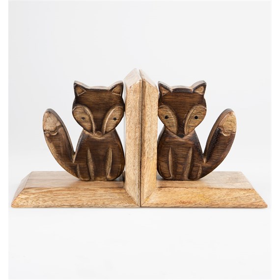 Carved Wood Fox Bookends