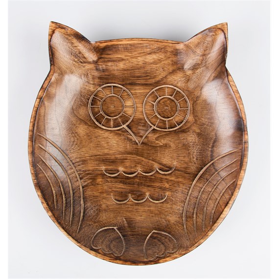 Carved Wood Owl Decorative Dish
