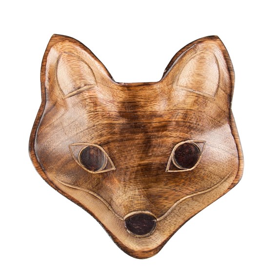 Carved Wood Fox Decorative Bowl Small