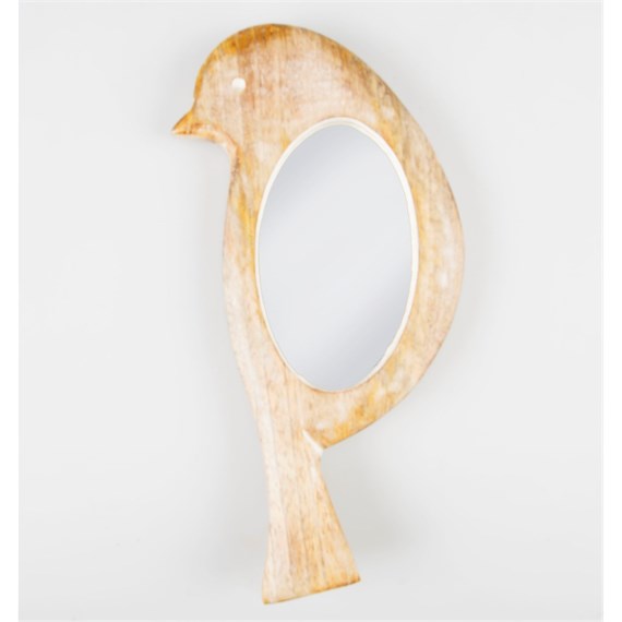 Carved Wood Bird Handheld Mirror