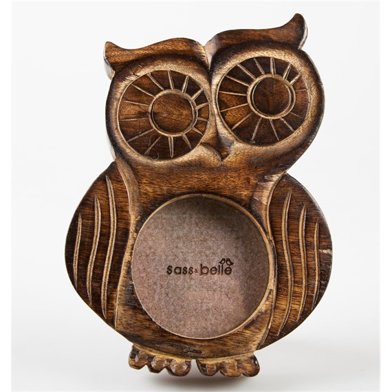 Carved Wood Owl Photo Frame Small
