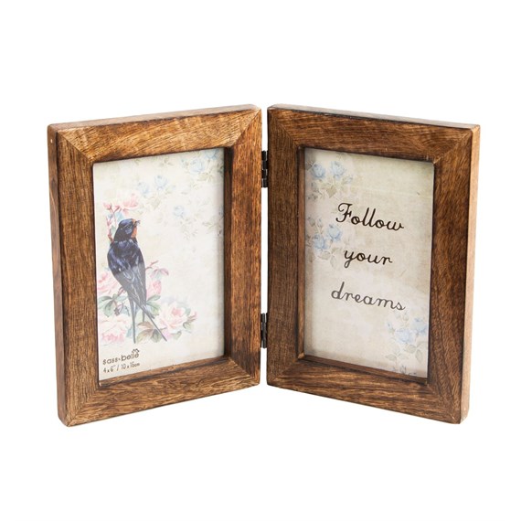 Double Dark Brown Wood Photo Frame