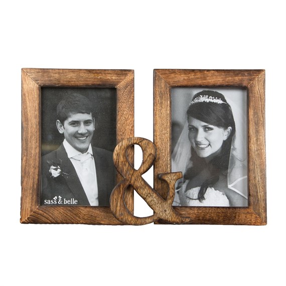 Double Rustic Wood Photo Frame Dark