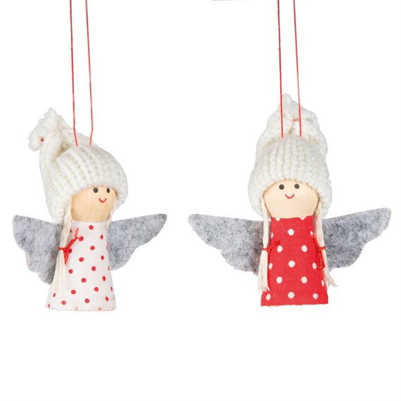 Smiling Angel Dolls with Polka Dot Dress Hanging Decoration Assorted