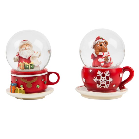 Santa & Bear in a Teacup Mini Snowglobe Assorted